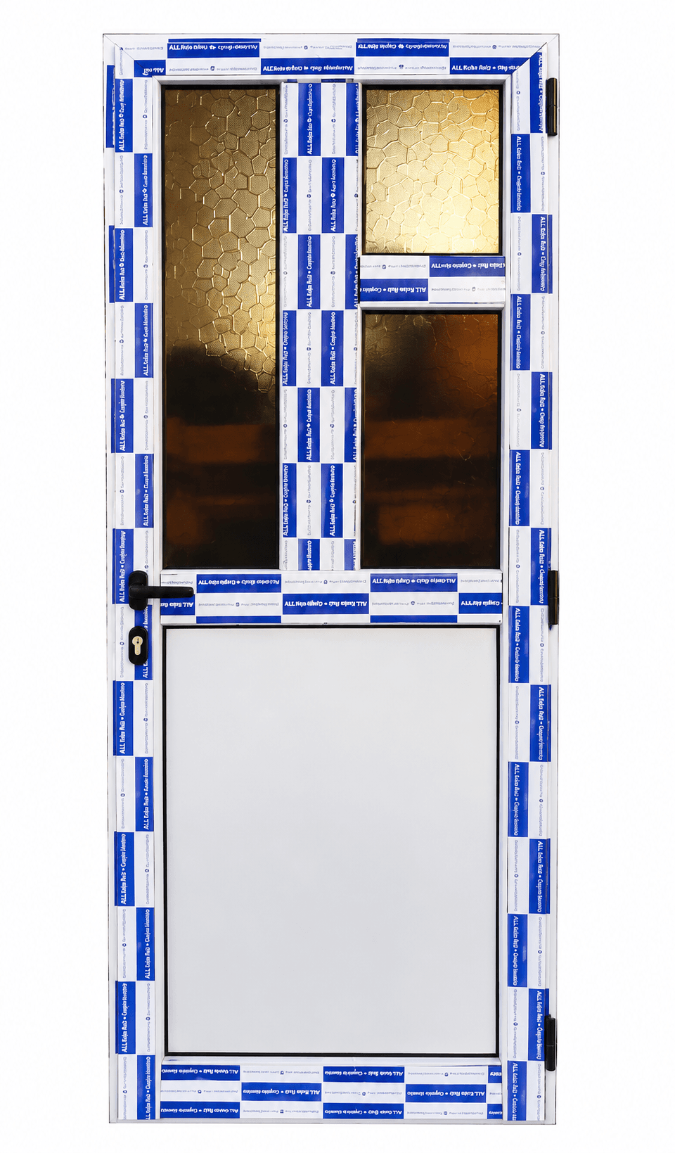 Puerta diseño combinado con chapa de aluminio y 3 cristales