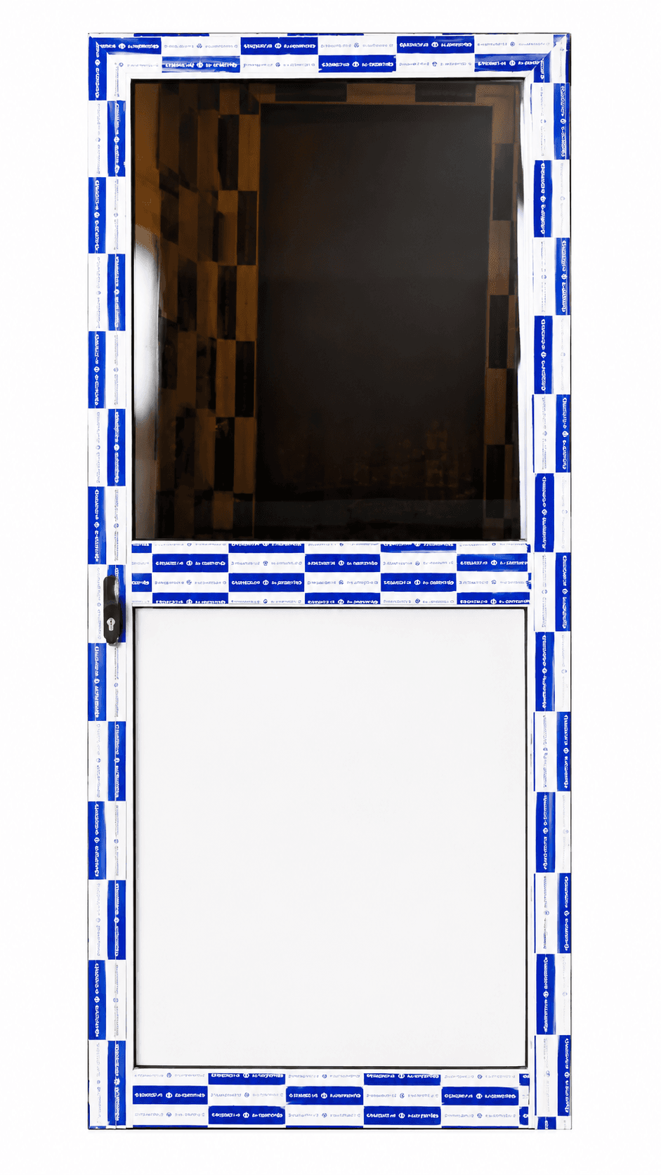 Puerta diseño combinado con chapa de aluminio y un cristal
